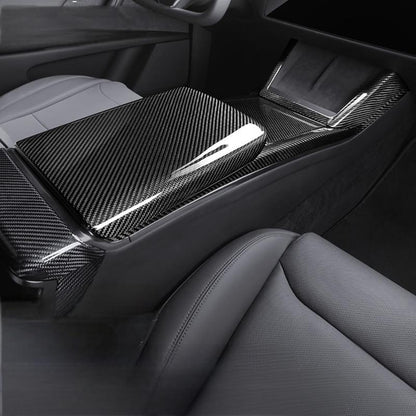 Dry Carbon Fiber Armrest Box Cover Overlay for Tesla Model S/X 2021+ | Real Carbon Interior Trim Upgrade