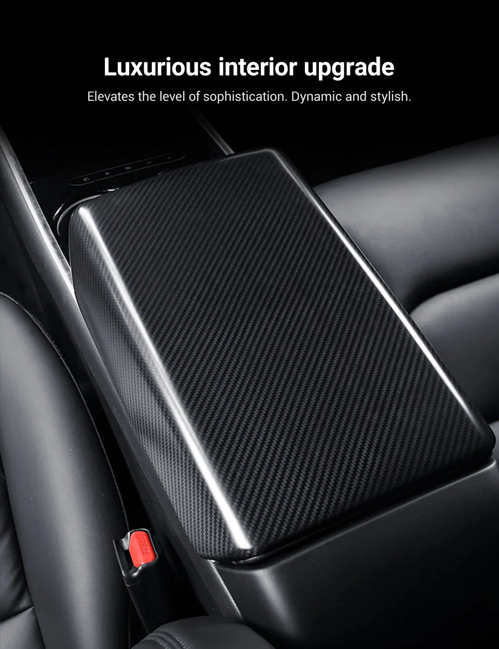 Dry Carbon Fiber Armrest Box Trim Cover for Tesla Cybertruck (2024–On) | Lightweight Interior Protection Upgrade