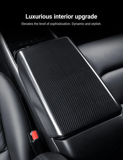 Dry Carbon Fiber Armrest Box Trim Cover for Tesla Cybertruck (2024–On) | Lightweight Interior Protection Upgrade