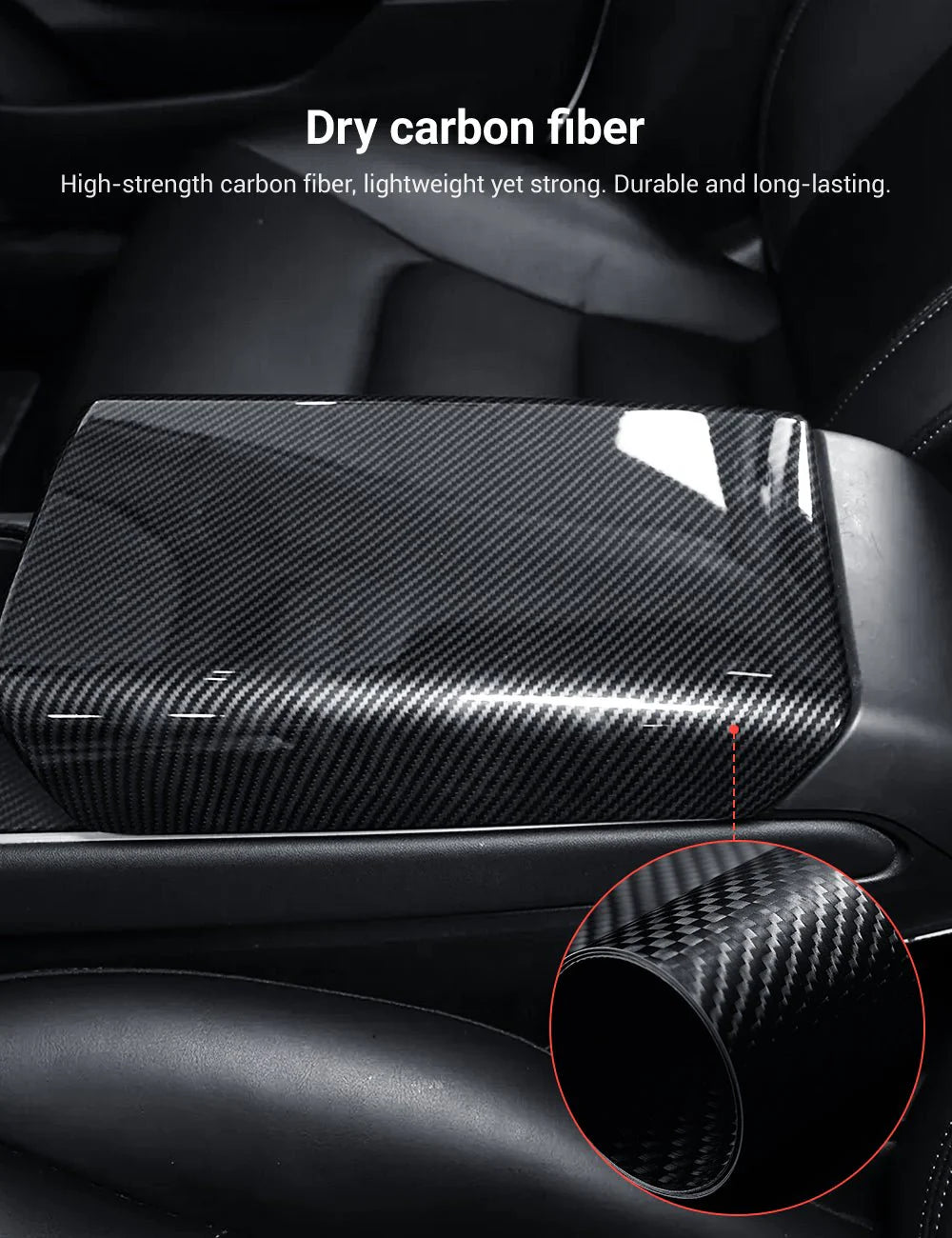 Dry Carbon Fiber Armrest Box Trim Cover for Tesla Cybertruck (2024–On) | Lightweight Interior Protection Upgrade