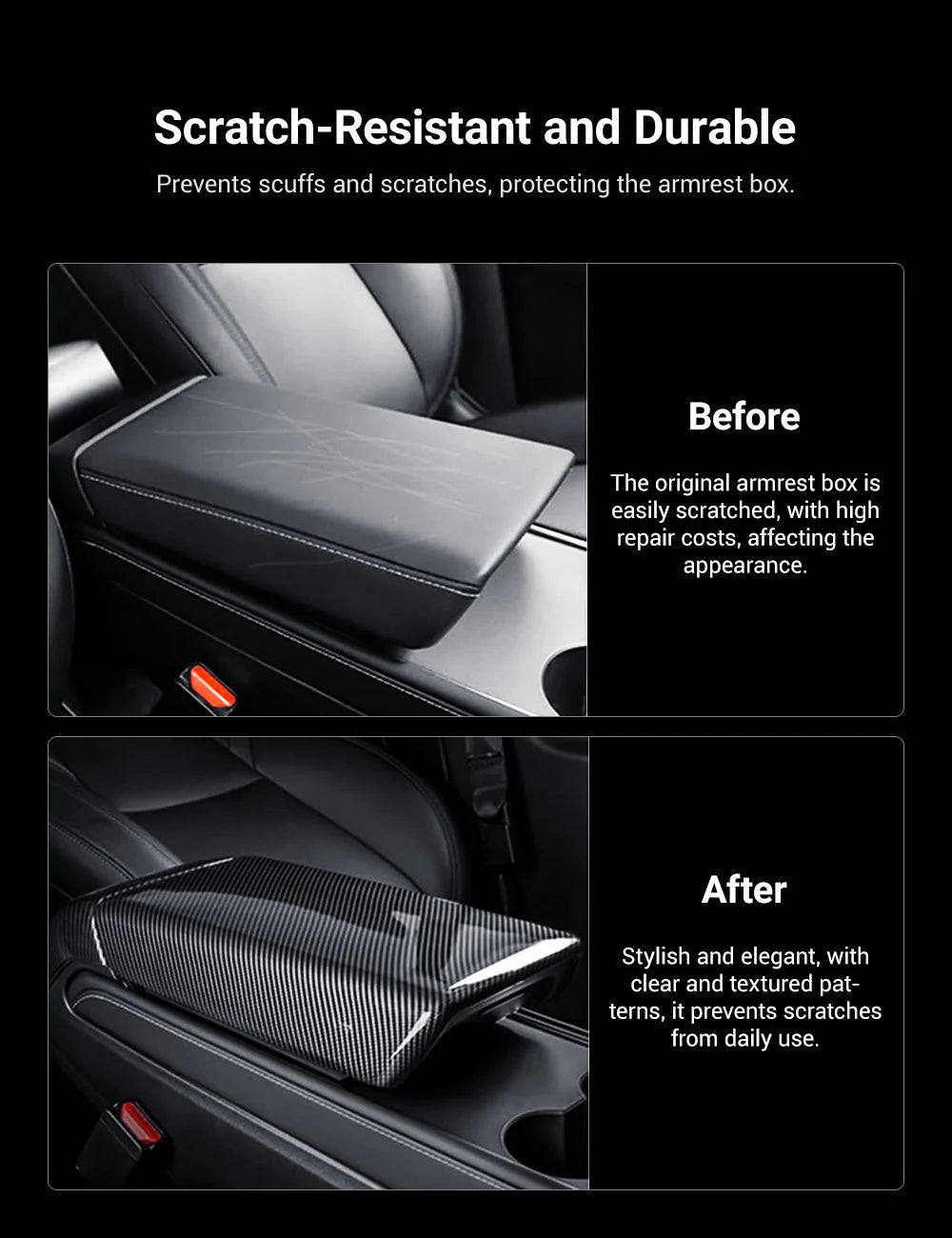 Dry Carbon Fiber Armrest Box Trim Cover for Tesla Cybertruck (2024–On) | Lightweight Interior Protection Upgrade
