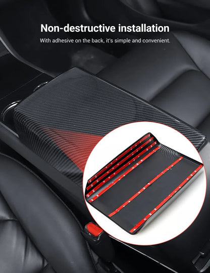 Dry Carbon Fiber Armrest Box Trim Cover for Tesla Cybertruck (2024–On) | Lightweight Interior Protection Upgrade