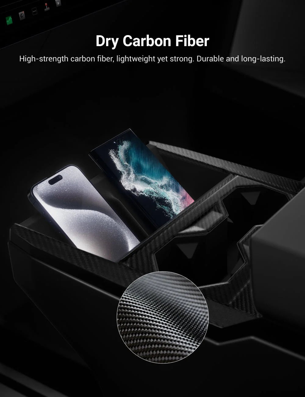Dry Carbon Fiber Center Console Cup Holder Trim Cover for Tesla Cybertruck (2024–Present)