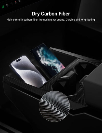 Dry Carbon Fiber Center Console Cup Holder Trim Cover for Tesla Cybertruck (2024–Present)