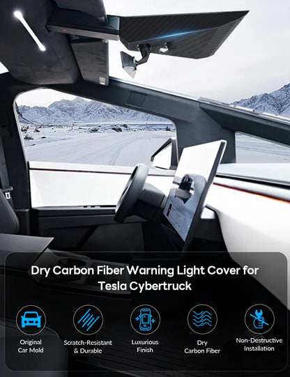 Dry Carbon Fiber Warning Light Cover Trim for Tesla Cybertruck 2024+ | Interior Protection & Upgrade