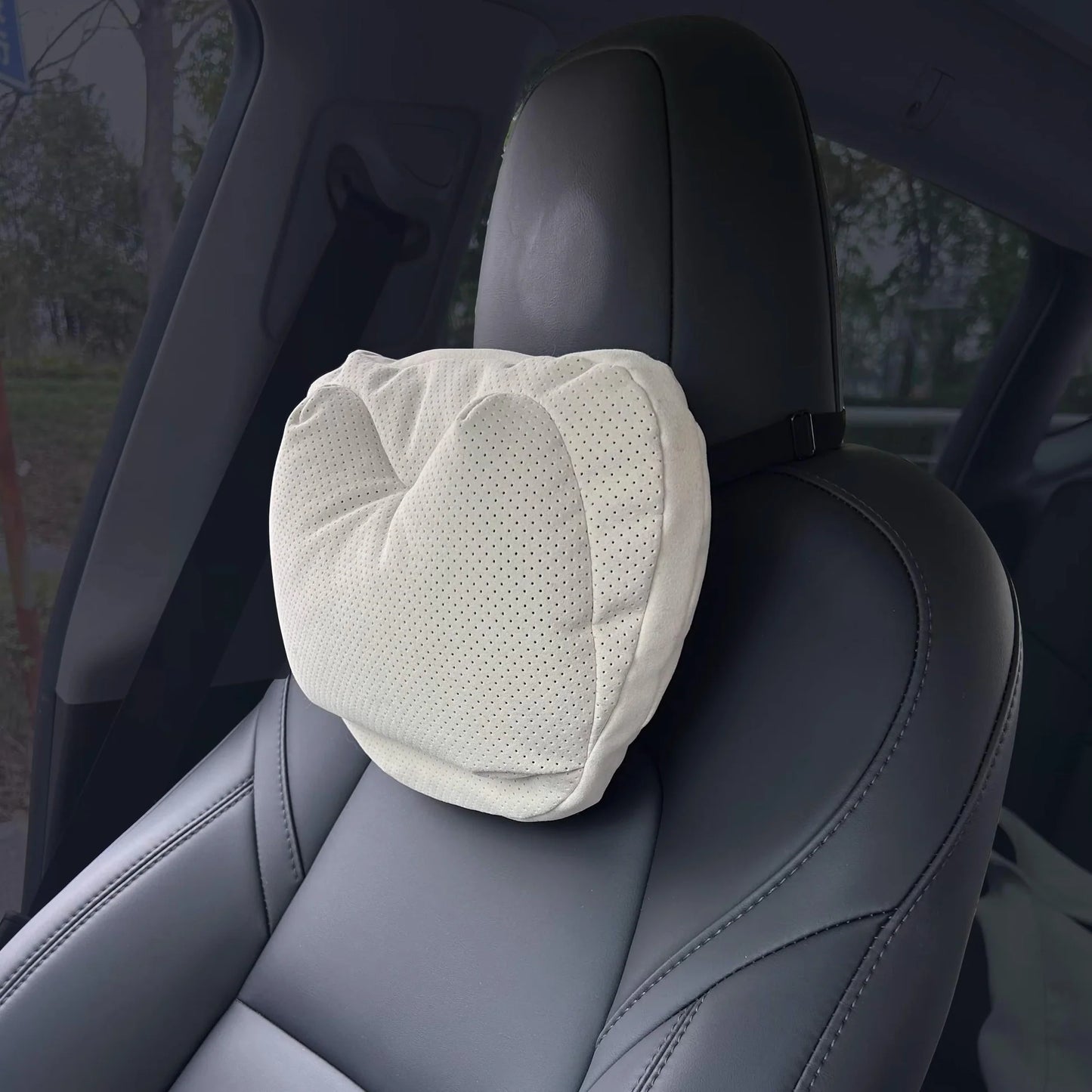 Dual-Layer Pressure Relief car seat Headrest merch Pillow for Tesla Model 3, Model Y, Model S, Model X (All Years) – Italian Brushed Fabric, Adjustable Cervical Support