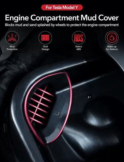 Engine Compartment Mud Cover for Tesla Model Y – Custom-Fit Rear Under-Hatch Protective Shield, ABS Durable Splash Guard (2PCS)