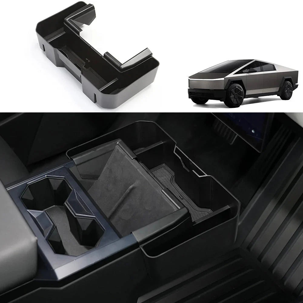 Extended Center Console Organizer Storage Box for Tesla Cybertruck 2024+ | ABS Insert Tray with Card Slot & Glasses Holder