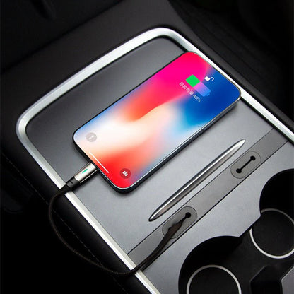 Fast Charging Coiled Data Cable for Tesla Model 3 Model Y Model S Model X & Cybertruck – 27W USB-C / Lightning Cable for Center Console