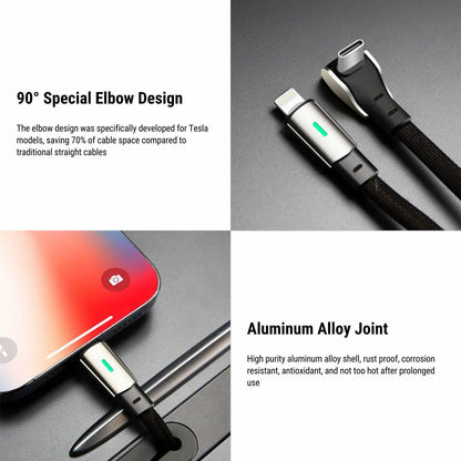 Fast Charging Coiled Data Cable for Tesla Model 3 Model Y Model S Model X & Cybertruck – 27W USB-C / Lightning Cable for Center Console