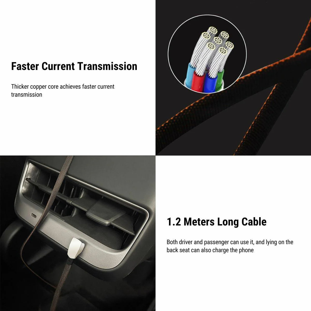 Fast Charging Coiled Data Cable for Tesla Model 3 Model Y Model S Model X & Cybertruck – 27W USB-C / Lightning Cable for Center Console