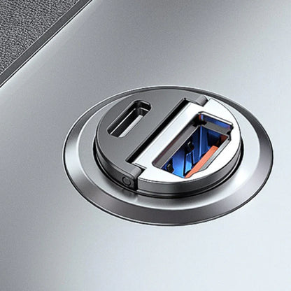 30W Dual-Port Fast Car Charger for Tesla Model 3 Model Y Model S Model X & Cybertruck | PD 3.0 USB-C + QC 3.0 USB-A | Ultra-Compact Zinc Alloy 12V Charger