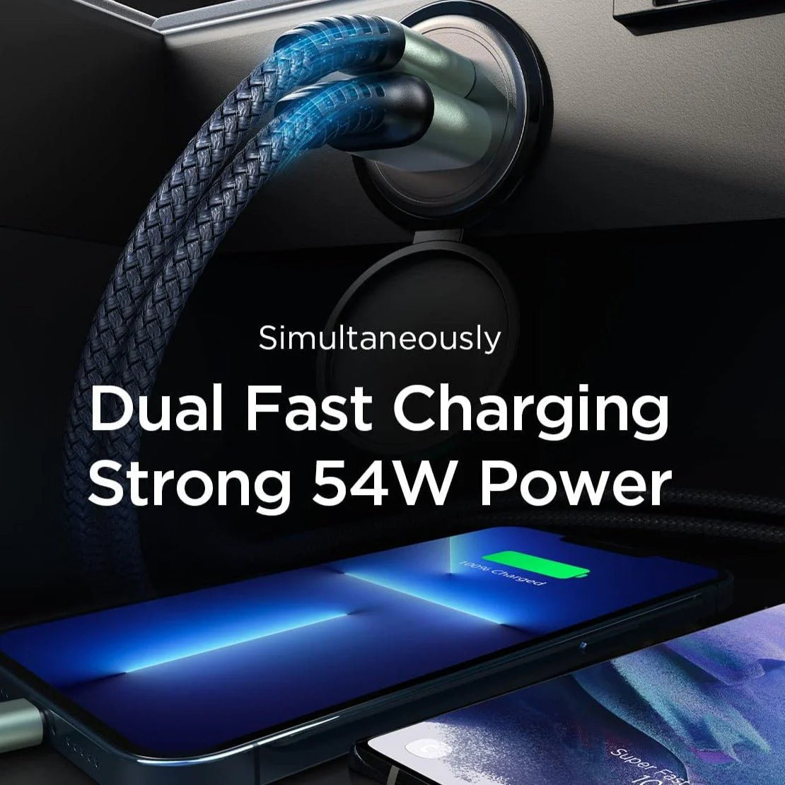 30W Dual-Port Fast Car Charger for Tesla Model 3 Model Y Model S Model X & Cybertruck | PD 3.0 USB-C + QC 3.0 USB-A | Ultra-Compact Zinc Alloy 12V Charger