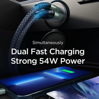 30W Dual-Port Fast Car Charger for Tesla Model 3 Model Y Model S Model X & Cybertruck | PD 3.0 USB-C + QC 3.0 USB-A | Ultra-Compact Zinc Alloy 12V Charger