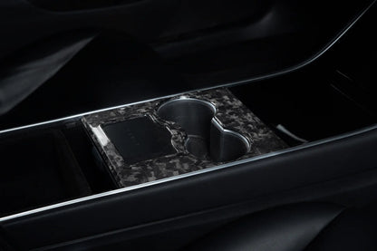 Carbon Fiber Center Console Covers for Tesla Model 3 & Model Y – Old Flip-Up Center Console (3-Piece Overlay Kit)