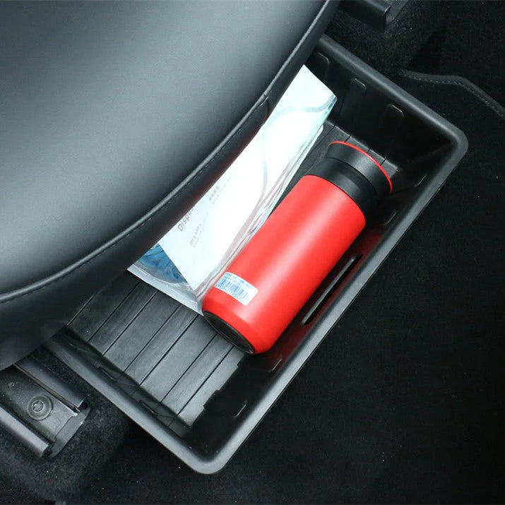 Front & Rear Under-Seat Storage Box for Tesla Model Y 5-Seater | ABS & Flocking Options | Enhanced Safety & Hidden Storage Organizer