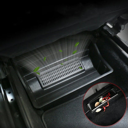 Front & Rear Under-Seat Storage Box for Tesla Model Y 5-Seater | ABS & Flocking Options | Enhanced Safety & Hidden Storage Organizer