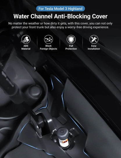 Front Trunk Drain Channel Cover for Tesla Model 3 Highland 2024+ (2-Pack) | Water Protection, Anti-Clogging ABS Guard | Left-Hand-Drive Only