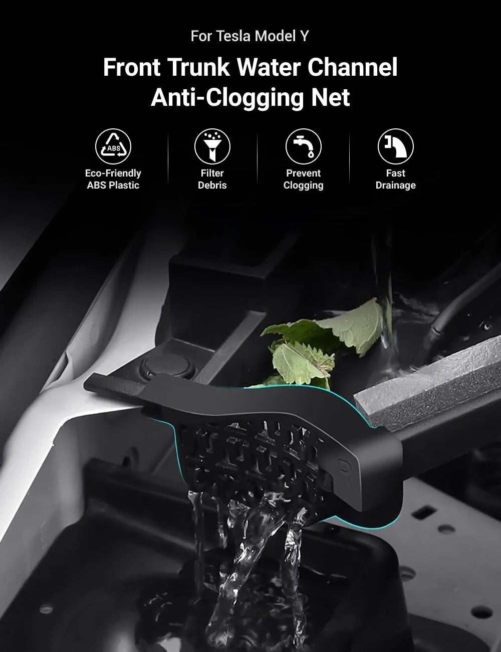 Front Trunk Water Drain Channel Anti-Clogging Mesh Screen for Tesla Model Y 2020–2024 (2PCS)
