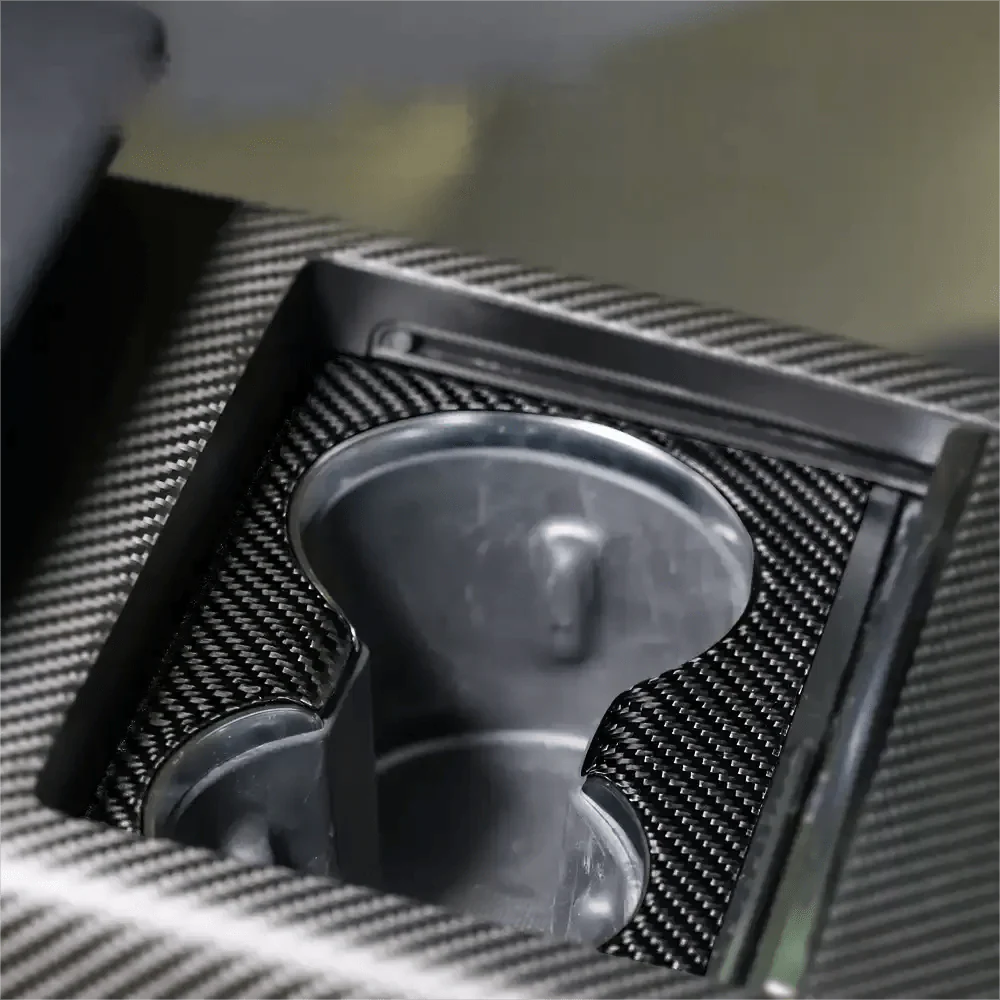 Front Cup Holder Frame Dry Carbon Fiber Overlay for Tesla Model S Model X (2021+) – Real Molded Carbon Interior Trim