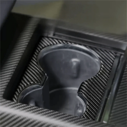 Front Center Cup Holder Frame Cover Trim for Tesla Model X/S 2021+ | Real Dry Carbon Fiber Overlay