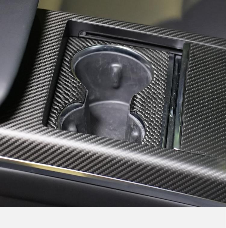 Front Cup Holder Frame Dry Carbon Fiber Overlay for Tesla Model S Model X (2021+) – Real Molded Carbon Interior Trim