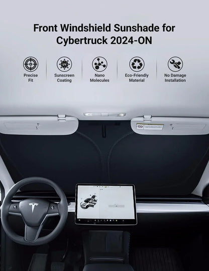 Front Windshield Sunshade for Tesla Cybertruck | Custom Fit UV & Heat Insulation Shade