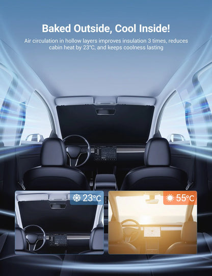 Premium Front Windshield Sunshade for Tesla Model 3 & Model Y | Graphene UV Protection Heat Insulation Shade