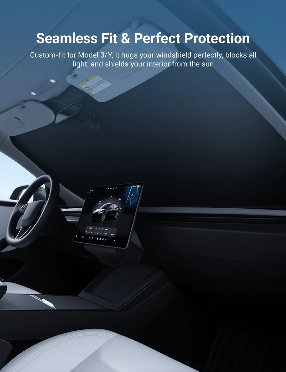 Premium Front Windshield Sunshade for Tesla Model 3 & Model Y | Graphene UV Protection Heat Insulation Shade
