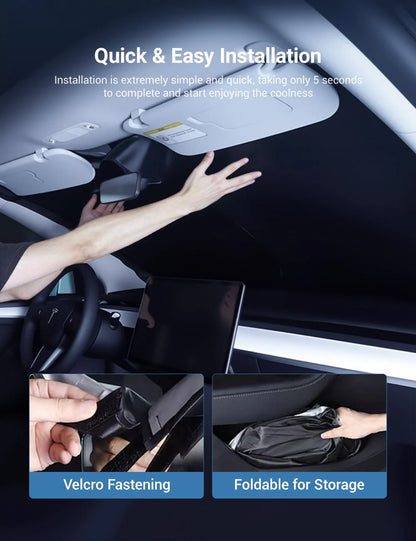 Premium Front Windshield Sunshade for Tesla Model 3 & Model Y | Graphene UV Protection Heat Insulation Shade