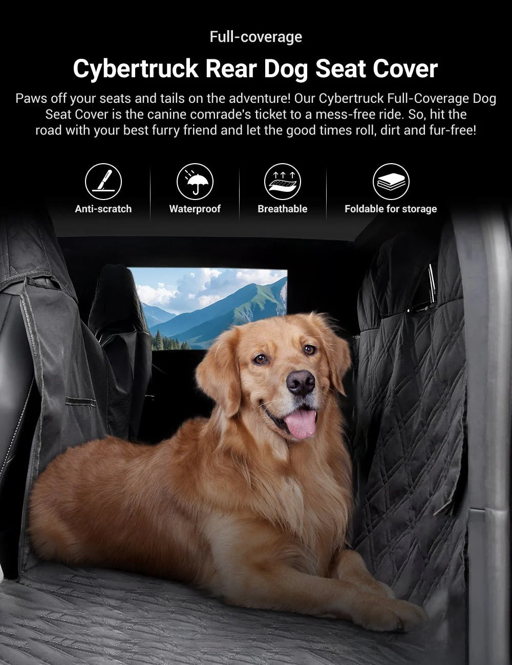 Full-Cover Rear Dog Seat Cover for Tesla Cybertruck (2024-Present) | Waterproof Heavy-Duty Pet Hammock