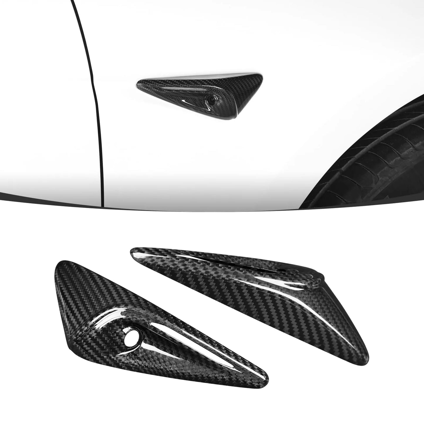 Real Carbon Fiber Side Camera Covers for Tesla Model 3 & Model Y (HW3.0 / HW4.0) – Ultra-Thin Protective Camera Mods