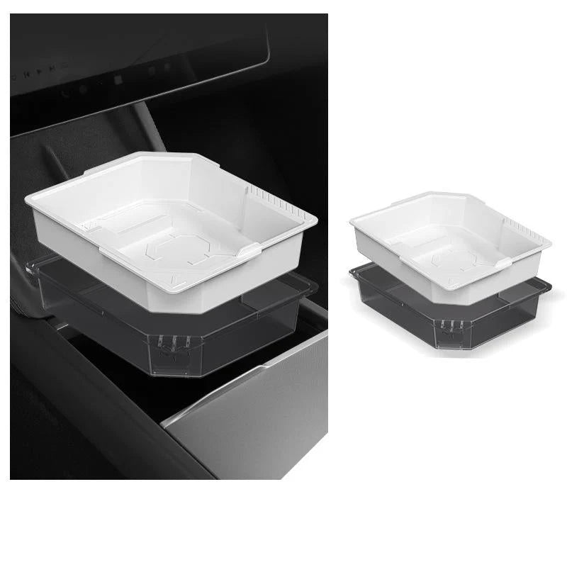 Functional Central Control Storage Box for Tesla Model Y Juniper & Model 3 Highland | Dual-Layer Hidden Organizer (Food-Grade Silicone)