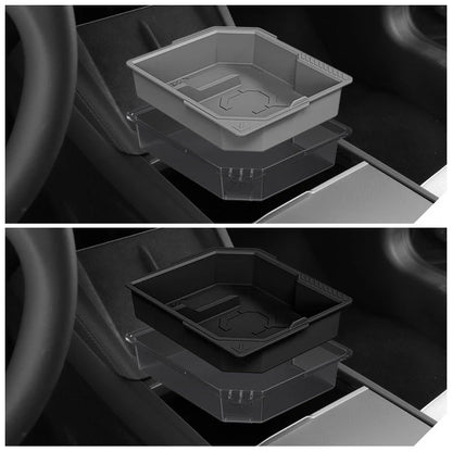 Functional Central Control Storage Box for Tesla Model Y Juniper & Model 3 Highland | Dual-Layer Hidden Organizer (Food-Grade Silicone)
