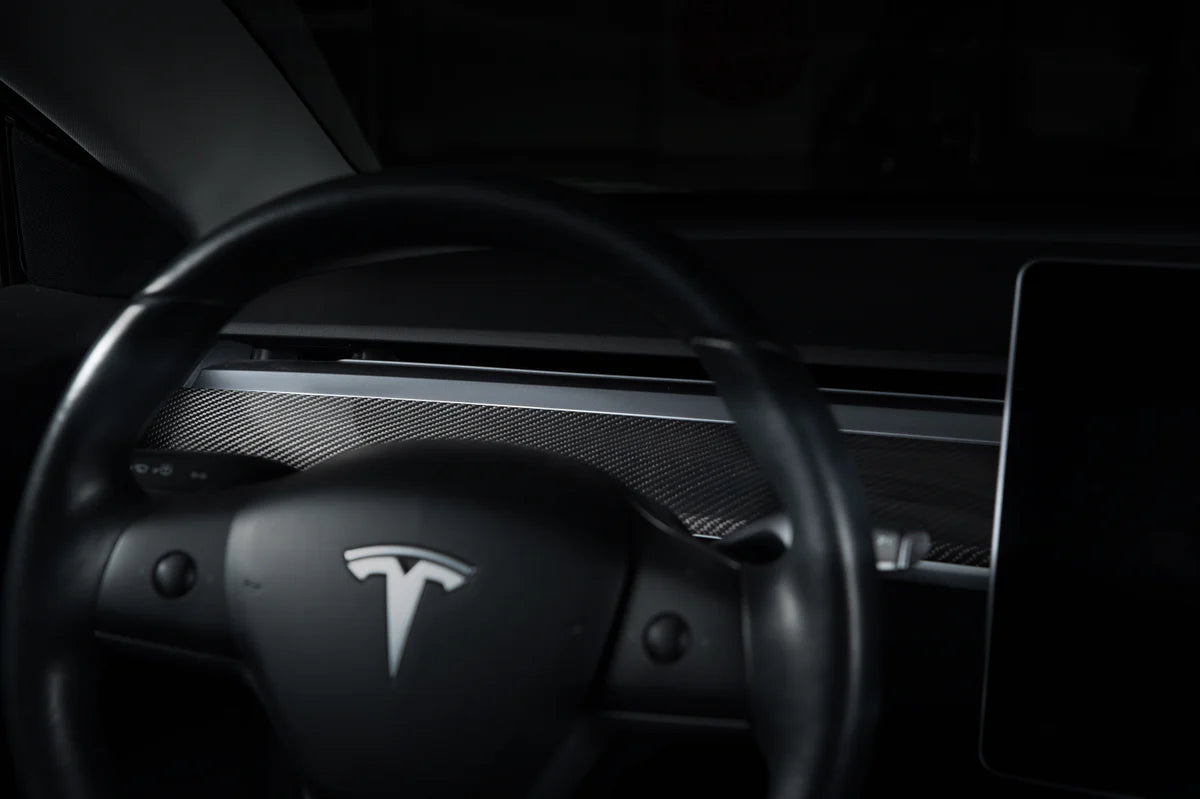 Real Carbon Fiber Dashboard Cover Overlay for Tesla Model 3 & Model Y (Gloss or Matte Finish)