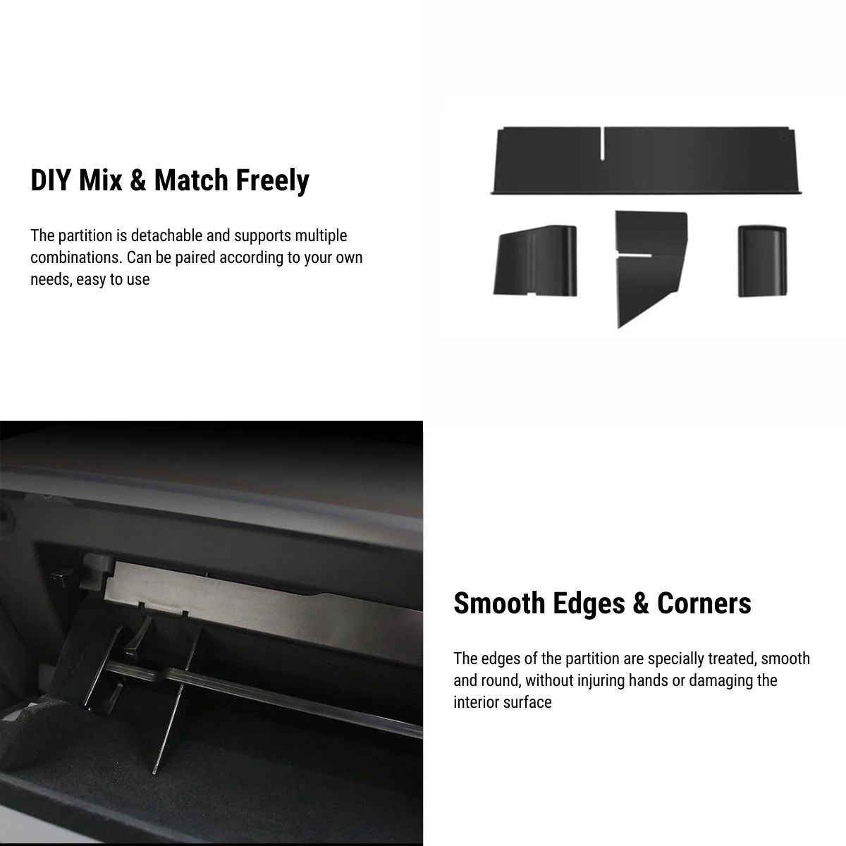 Glove Box Organizer for Tesla Model 3 & Model Y | Customizable ABS Insert with Smooth Edges and Multi-Compartment Storage