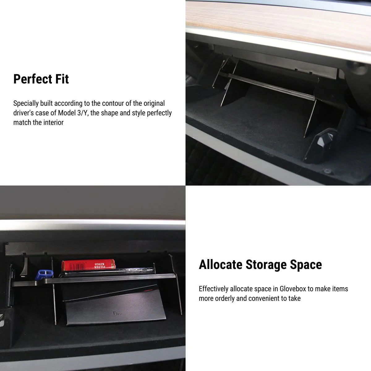 Glove Box Organizer for Tesla Model 3 & Model Y | Customizable ABS Insert with Smooth Edges and Multi-Compartment Storage