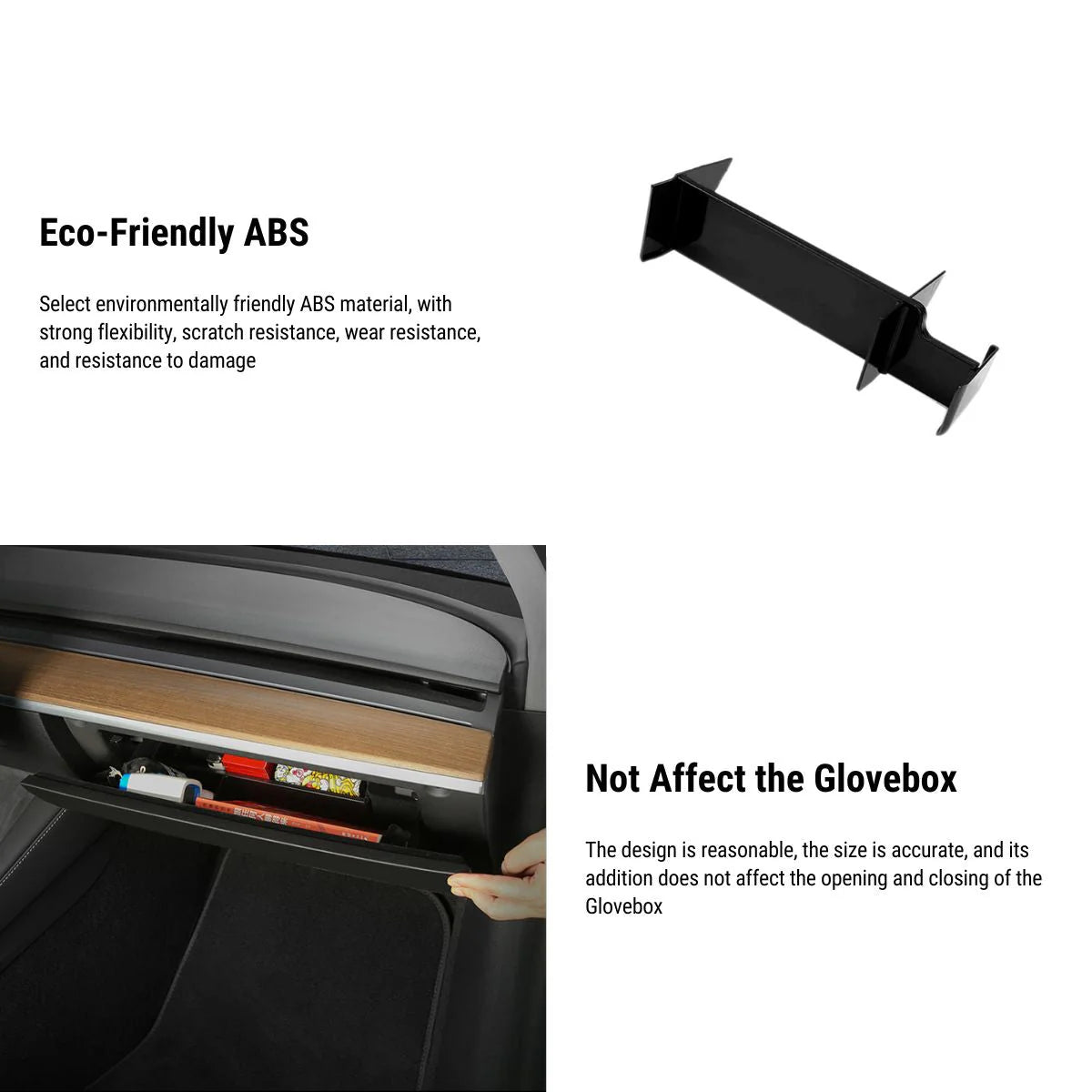 Glove Box Organizer for Tesla Model 3 & Model Y | Customizable ABS Insert with Smooth Edges and Multi-Compartment Storage