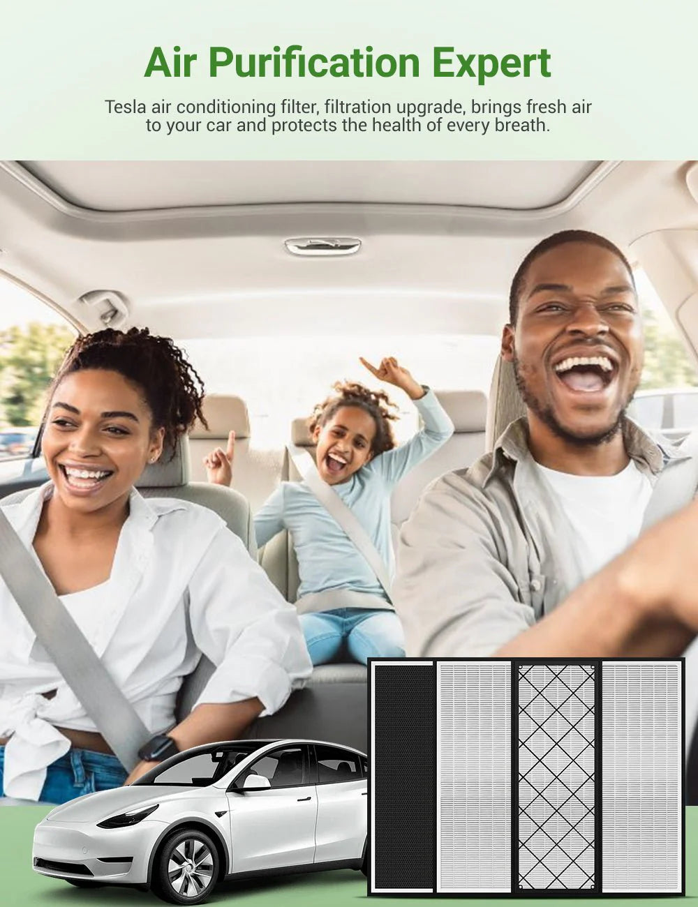 HEPA Upper & Lower Air Filters for Tesla Model Y (4PCS) | 5-Layer Activated Carbon Cabin Air Filter Replacement