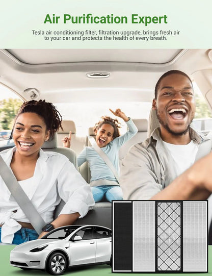 HEPA Upper & Lower Air Filters for Tesla Model Y (4PCS) | 5-Layer Activated Carbon Cabin Air Filter Replacement