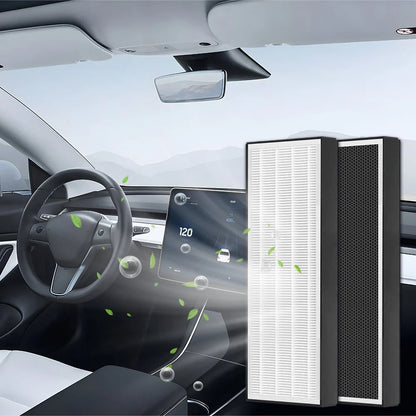 HEPA Upper & Lower Air Filters for Tesla Model Y (4PCS) | 5-Layer Activated Carbon Cabin Air Filter Replacement