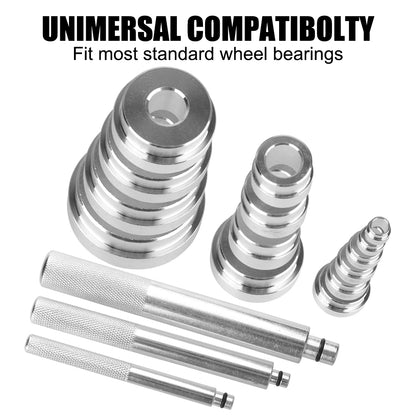 17-Piece Bearing Disassembly Tool Kit, Universal compatibility fits most standard wheel bearings