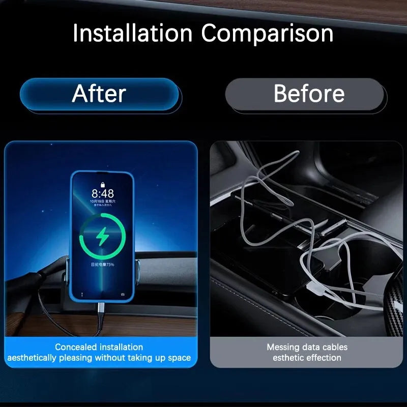 Aluminum OBD Fast Charging Port for Tesla Model 3 & Model Y (Pre-2025) – Dual USB-A & Type-C 18W Quick Charger