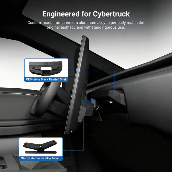 2026 Tesla Cybertruck Center Screen Swivel Rotating Mount Kit V3 – Original Screen Height | 4-Way Adjustable | Easy Installation Aluminum Console Display Bracket