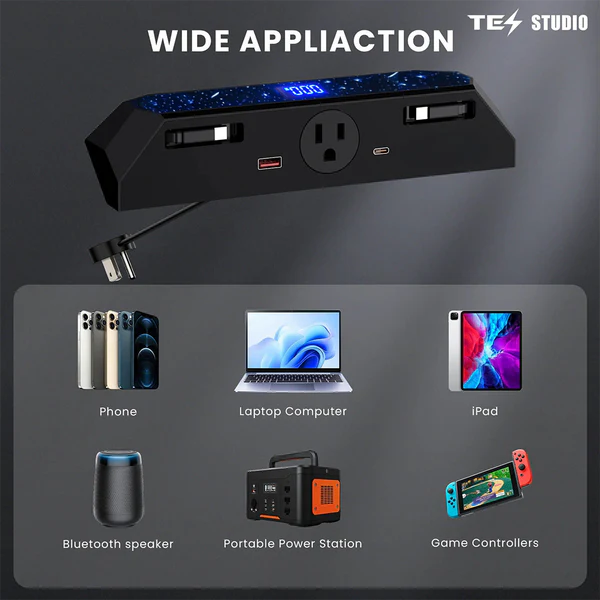 Center Console USB Charger Hub 2.0 for Tesla Cybertruck (2024+) | 110V AC Power Outlet, 30W PD Fast Charging, QC3.0, USB-A & USB-C Ports, Retractable Cables, Seamless OEM Integration