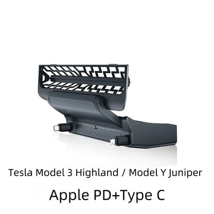 Rear Central Control Air Vent Expansion Dock with Dual 27W Fast Charging for Tesla Model 3 & Model Y (2021–2024)