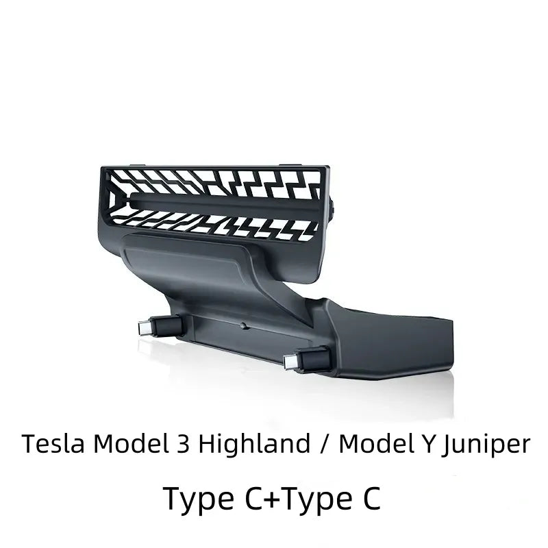 Rear Central Control Air Vent Expansion Dock with Dual 27W Fast Charging for Tesla Model 3 & Model Y (2021–2024)