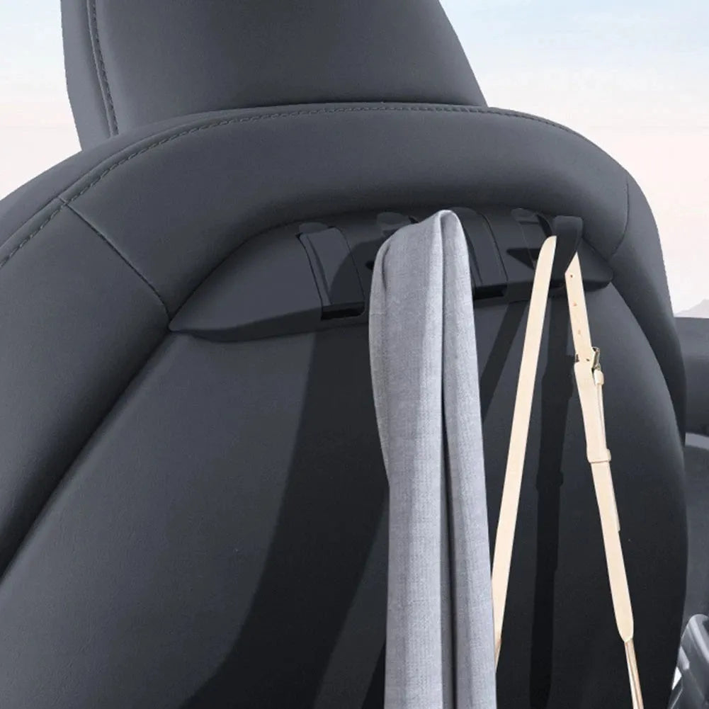 Foldable Seat Back Hooks for Tesla Model 3 / Model Y 2017–2024 – Hidden 4-in-1 Seat Back Organizer Hooks for Grocery Bags, Purses, Backpacks & Takeout | Heavy-Duty ABS Interior Accessories (2-Pack)
