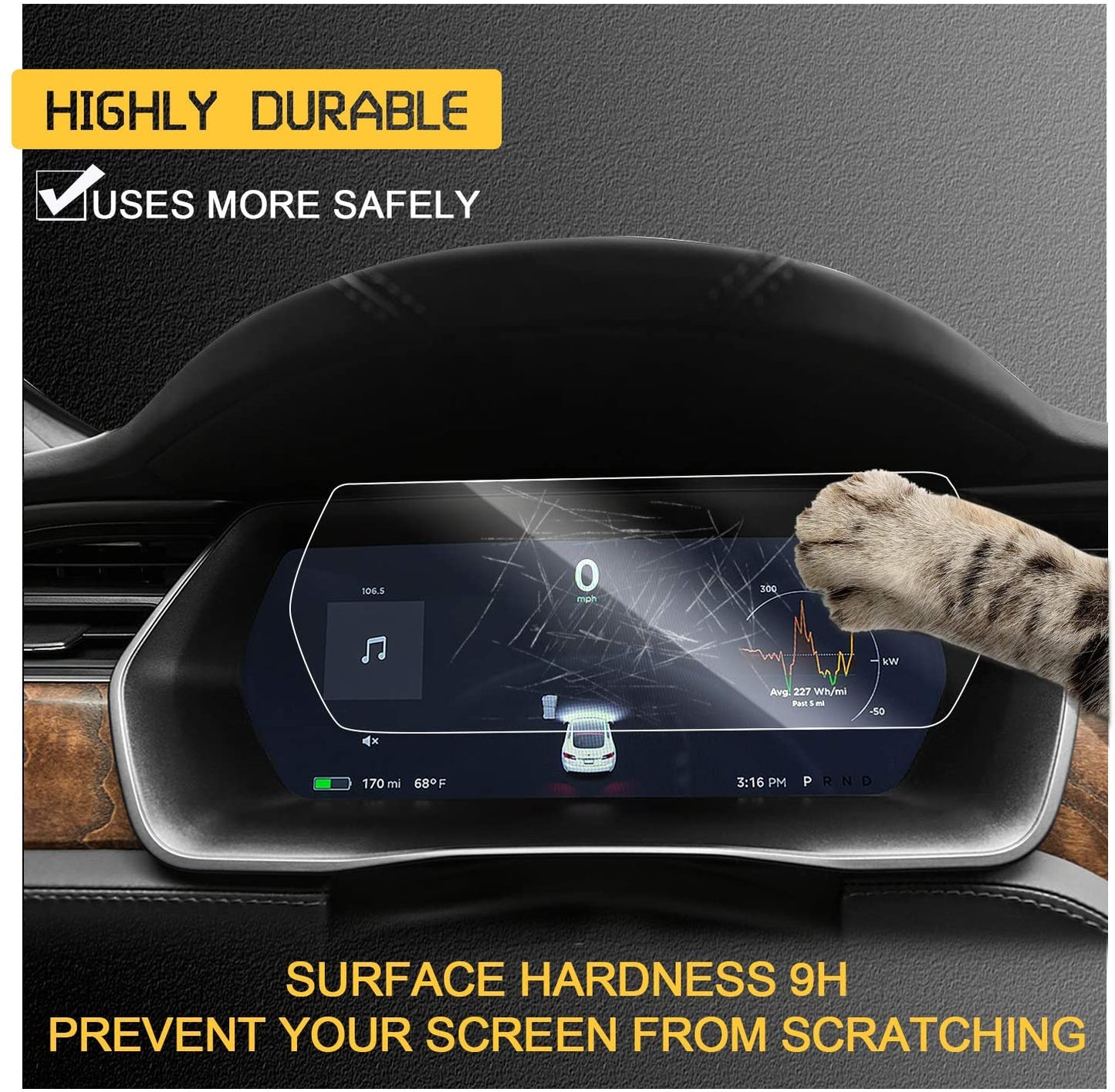 13-Inch Tempered Glass Instrument Screen Protector for Tesla Model S / Model X (2017–2020) Scratch-Resistant, Anti-Fingerprint, Anti-Blue Light