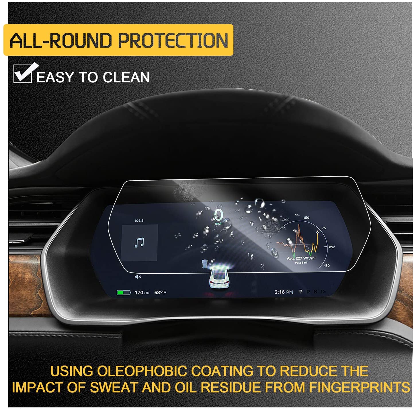 13-Inch Tempered Glass Instrument Screen Protector for Tesla Model S / Model X (2017–2020) Scratch-Resistant, Anti-Fingerprint, Anti-Blue Light